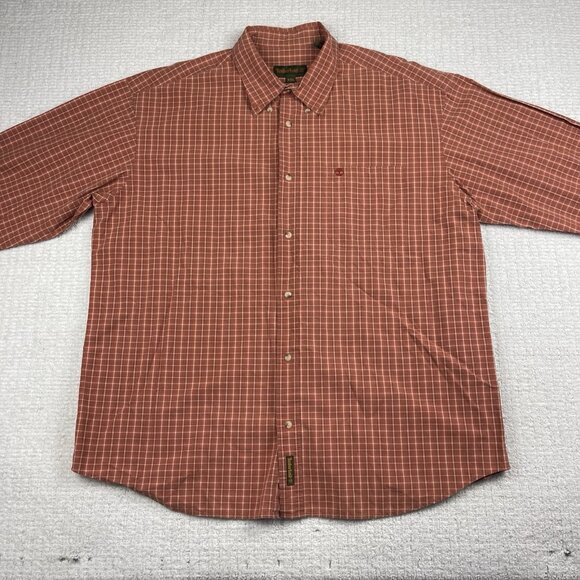 Timberland Men's 2XL Button Down Long Sleeve Orange Gingham Plaid Shirt Vintage - Picture 10 of 16
